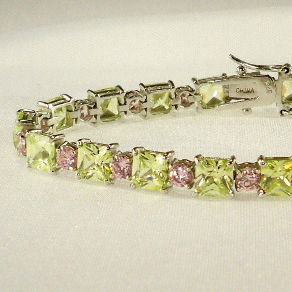 New Vintage R C by Adrienne Yellow, Pink Cubic Zirconias Silver Bracelet
